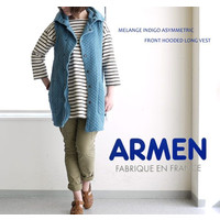 ARMEN Lk xXg fB[X A[ MELANGE INDIGO ASYMMETRIC FRONT HOODED LONG VEST