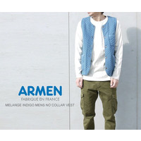 ARMEN m[J[ xXg fB[X A[ MELANGE INDIGO MENS NO COLLAR VEST